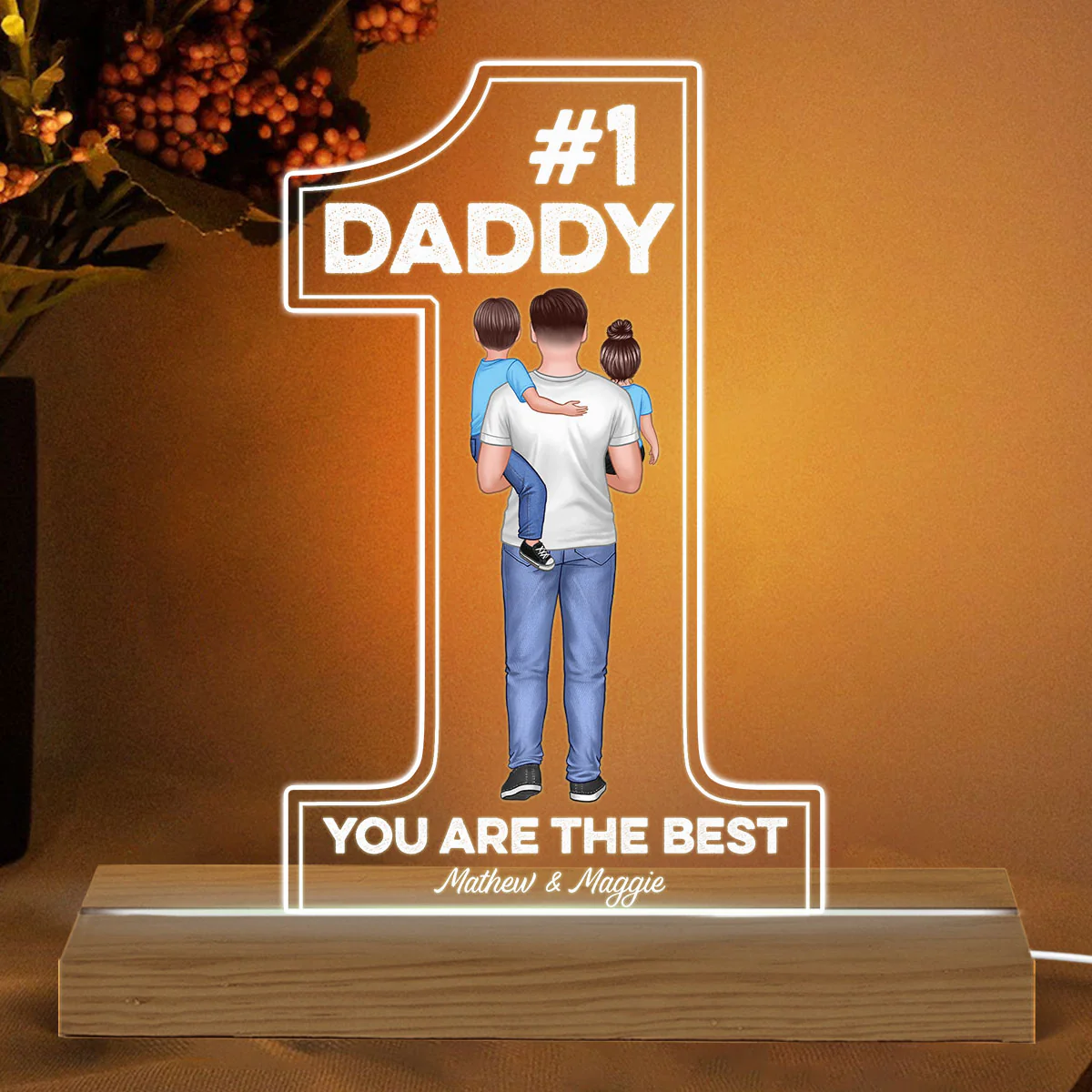 #1 Dad Grandpa Holding Kids Personalized Custom Shape Acrylic LED Night Light - Image 2