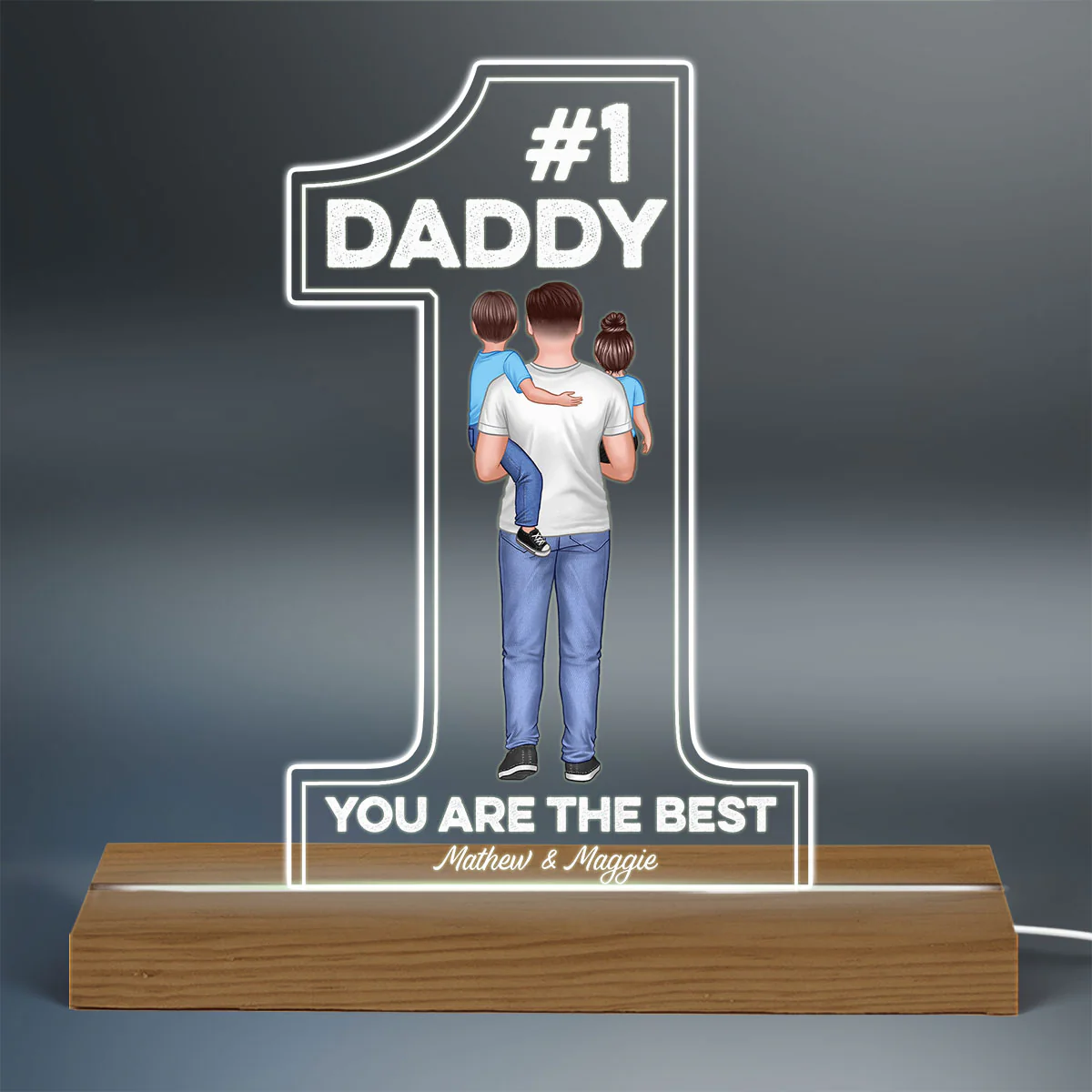#1 Dad Grandpa Holding Kids Personalized Custom Shape Acrylic LED Night Light - Image 3