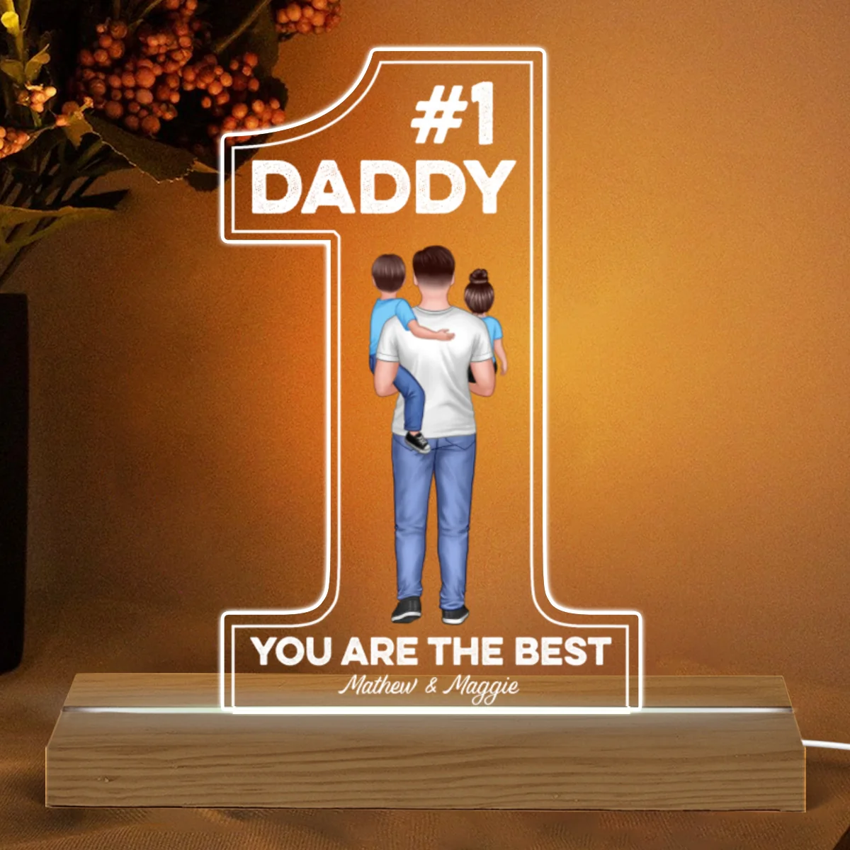 #1 Dad Grandpa Holding Kids Personalized Custom Shape Acrylic LED Night Light - Image 5
