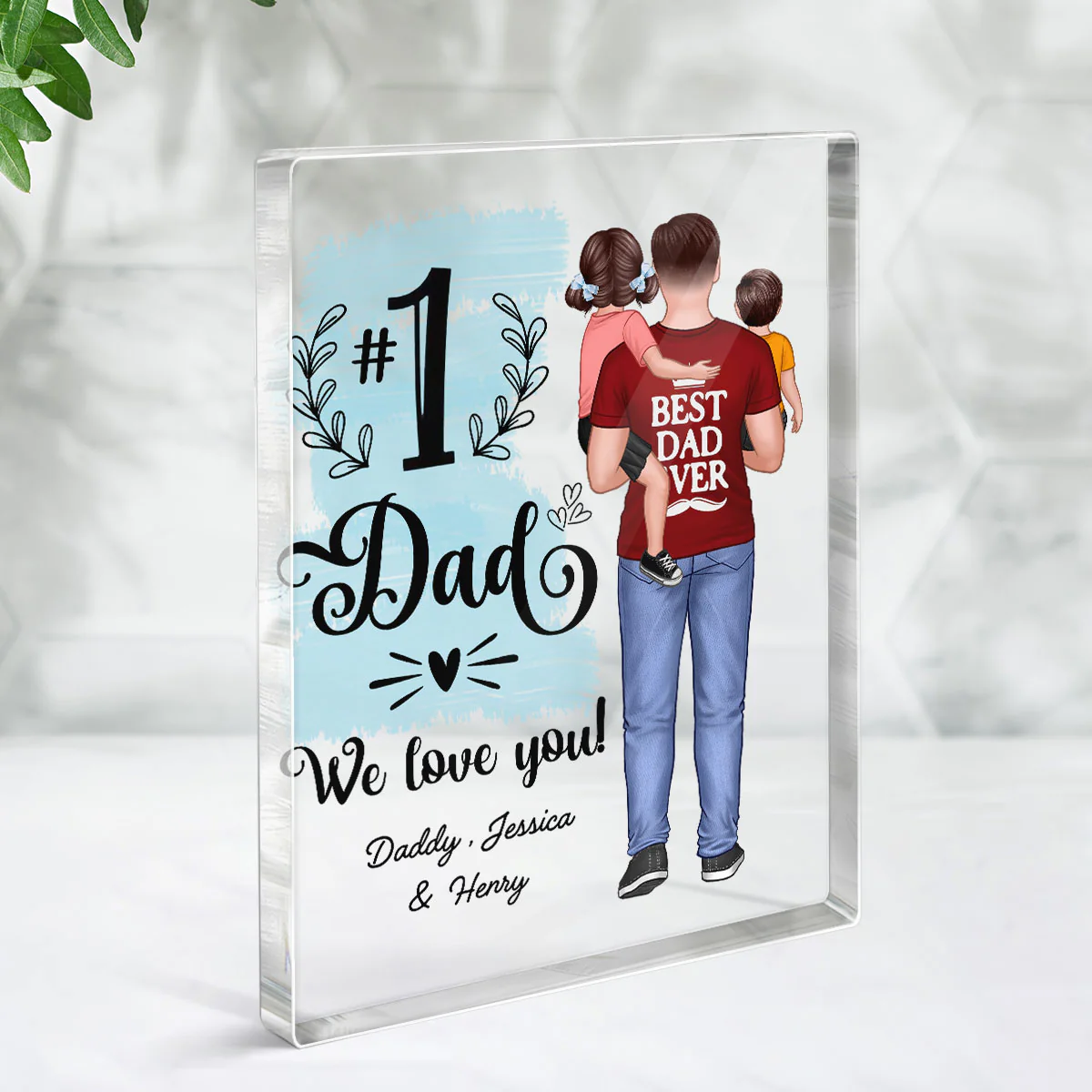 #1 Dad Grandpa Holding Kids Personalized Vertical Rectangel Acrylic Block Plaque - Image 3