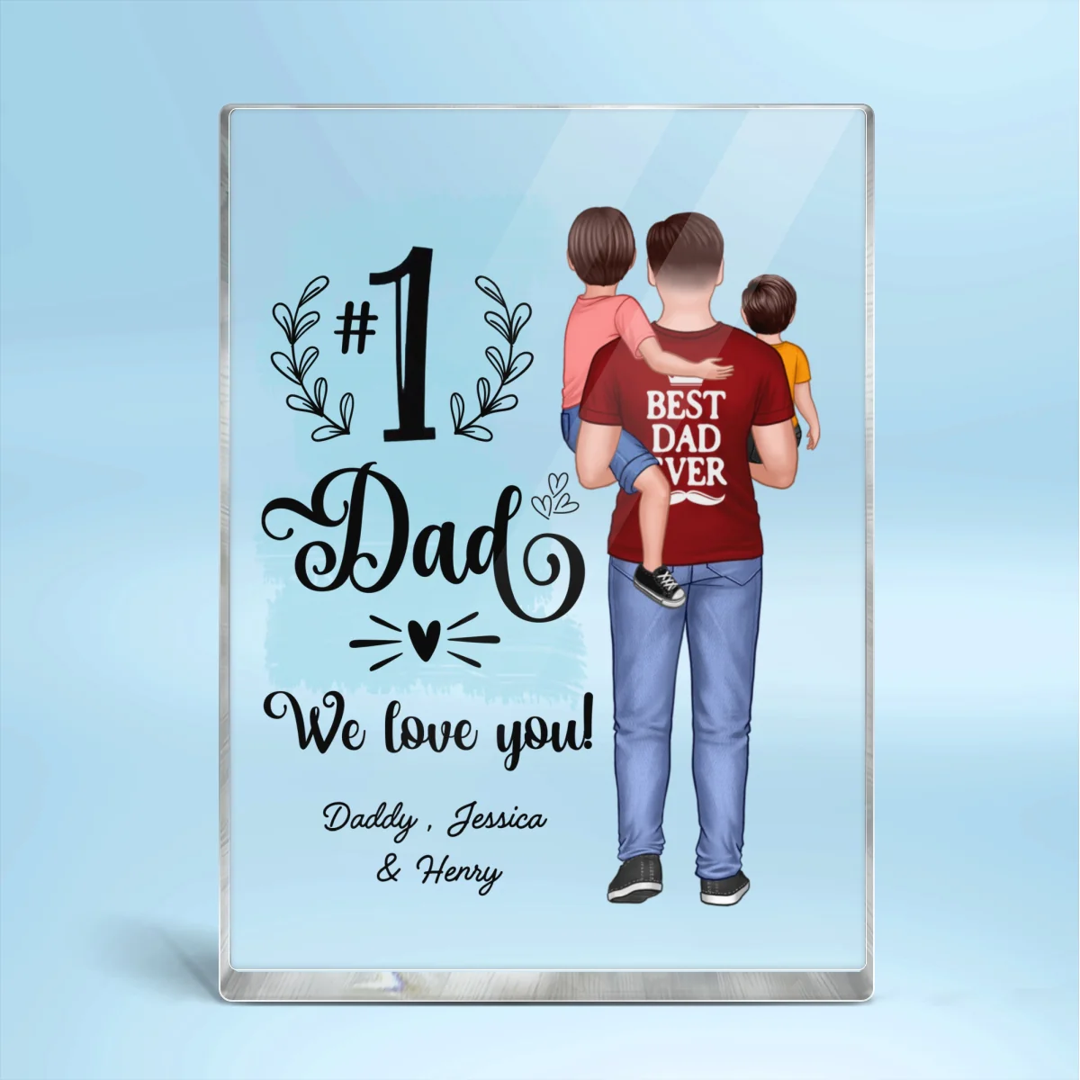 #1 Dad Grandpa Holding Kids Personalized Vertical Rectangel Acrylic Block Plaque - Image 4