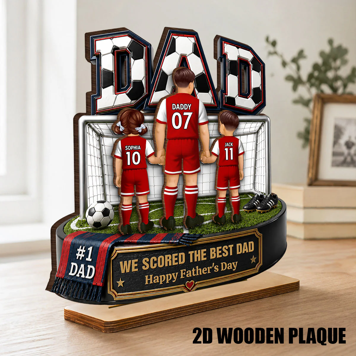 #1 Soccer Dad & Kids Together - Personalized 2-Layered Wooden Plaque - Heartfelt Gift For Dad, Husband - Image 2