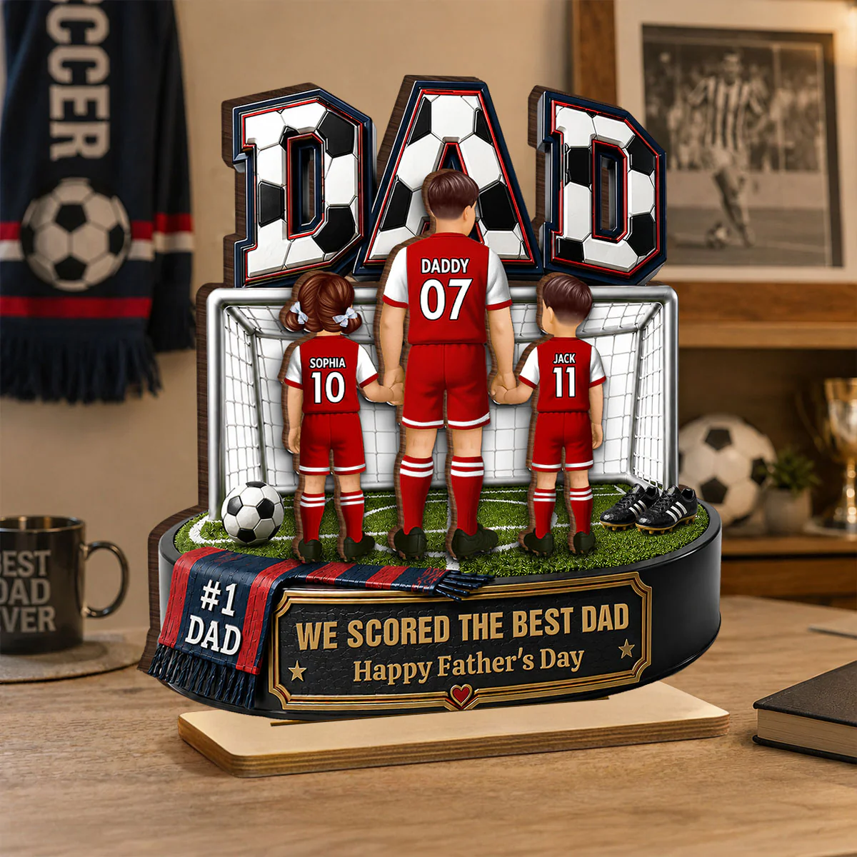 #1 Soccer Dad & Kids Together - Personalized 2-Layered Wooden Plaque - Heartfelt Gift For Dad, Husband - Image 3