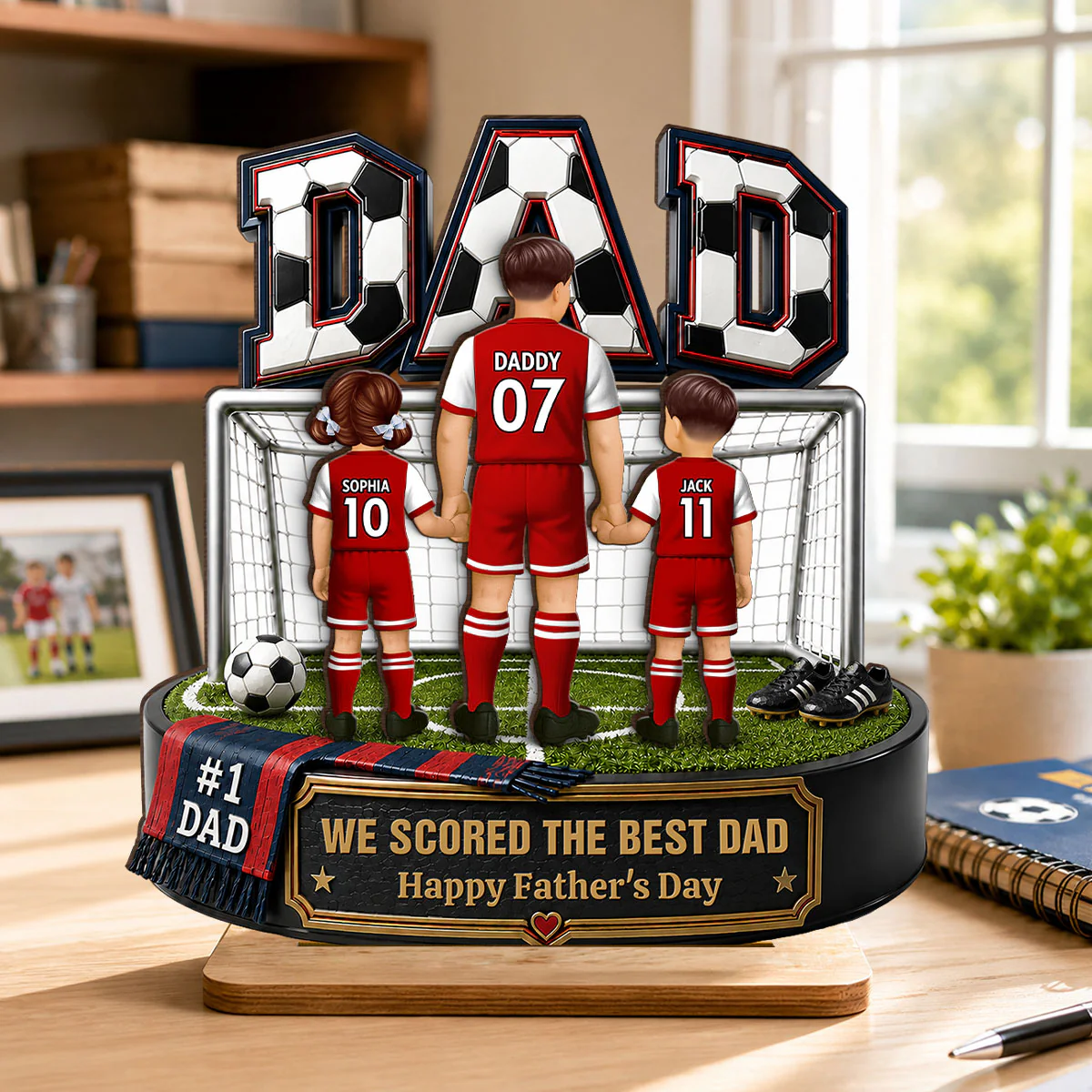 #1 Soccer Dad & Kids Together - Personalized 2-Layered Wooden Plaque - Heartfelt Gift For Dad, Husband - Image 5