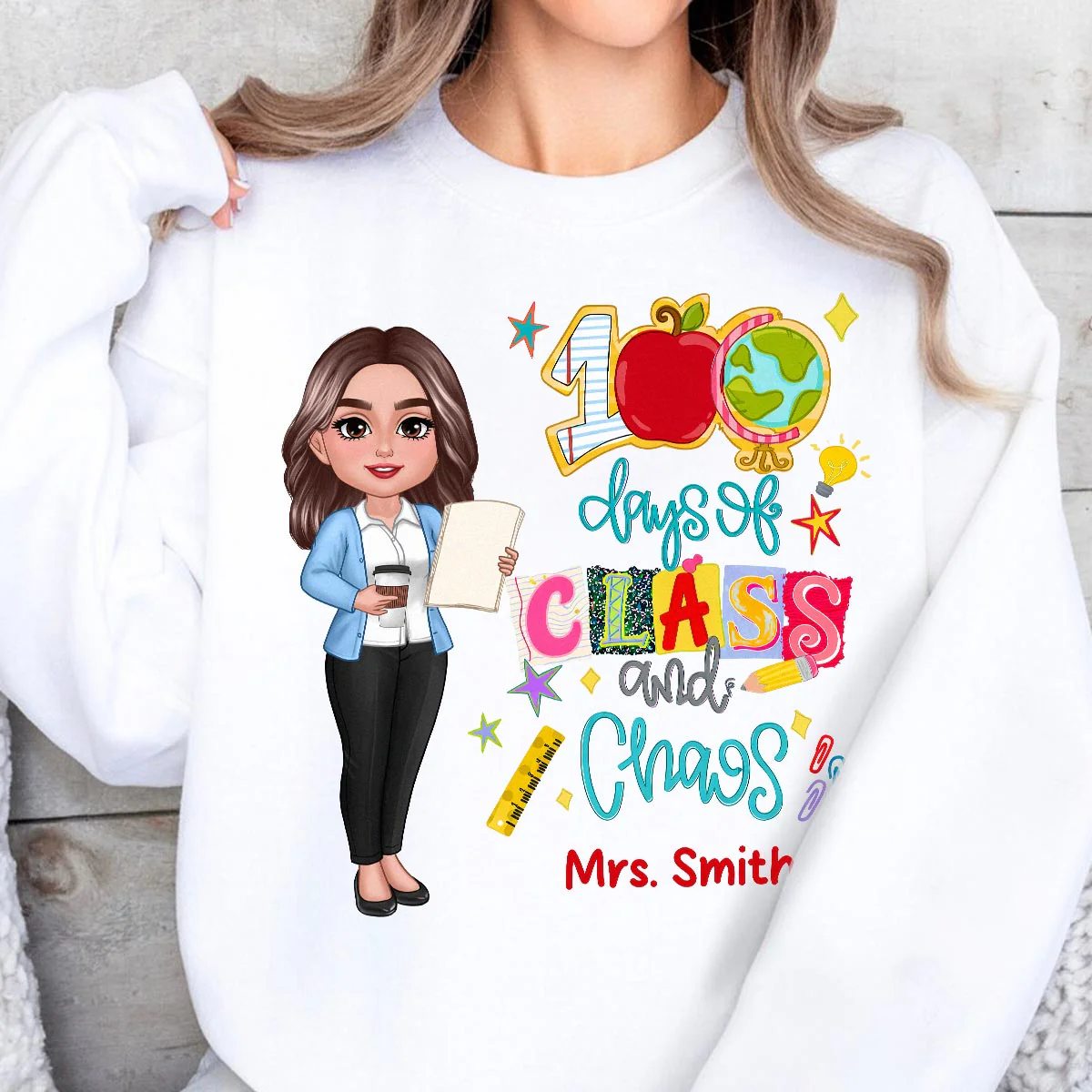 100 Days Of Class & Chaos Teacher - Personalized Shirt - 100 Days Of School Celebration - Image 3