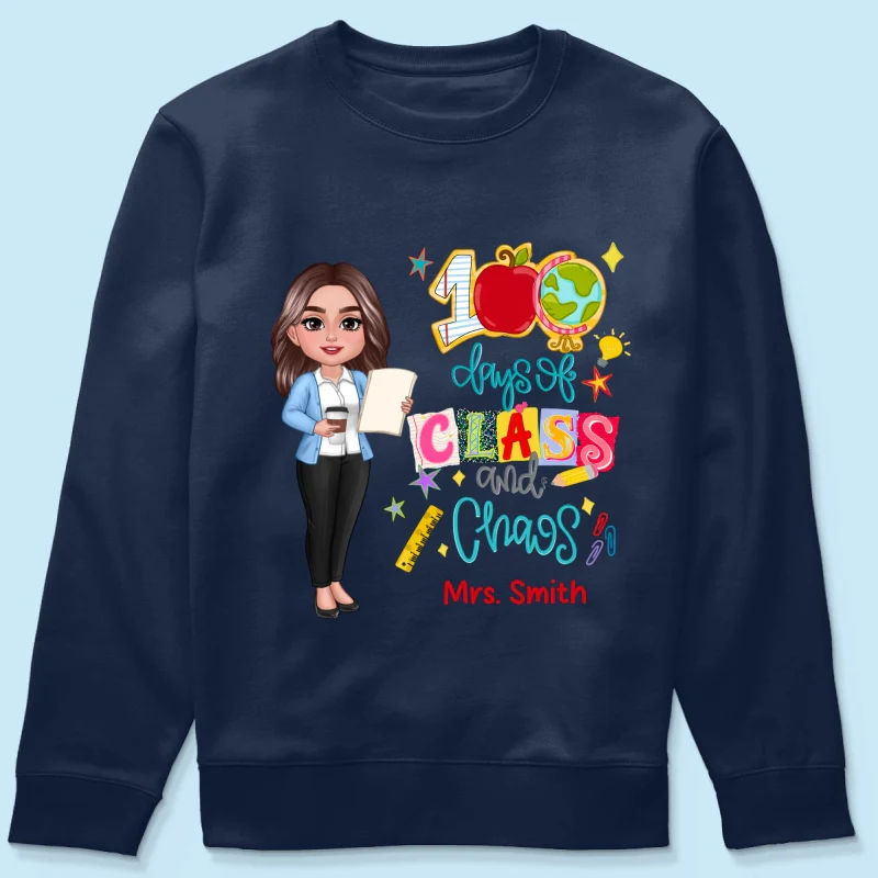 100 Days Of Class & Chaos Teacher - Personalized Shirt - 100 Days Of School Celebration - Image 47