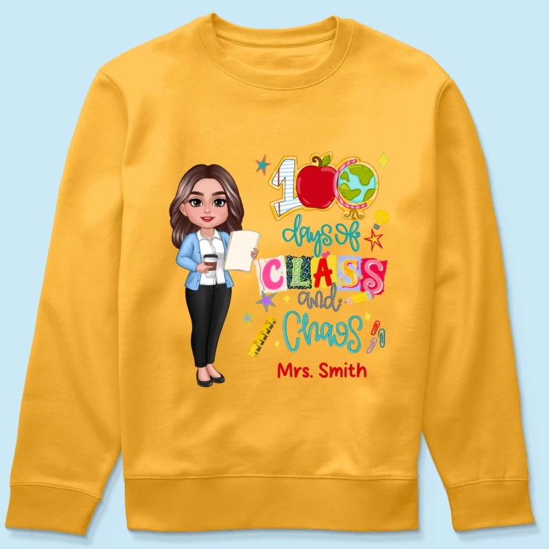 100 Days Of Class & Chaos Teacher - Personalized Shirt - 100 Days Of School Celebration - Image 56