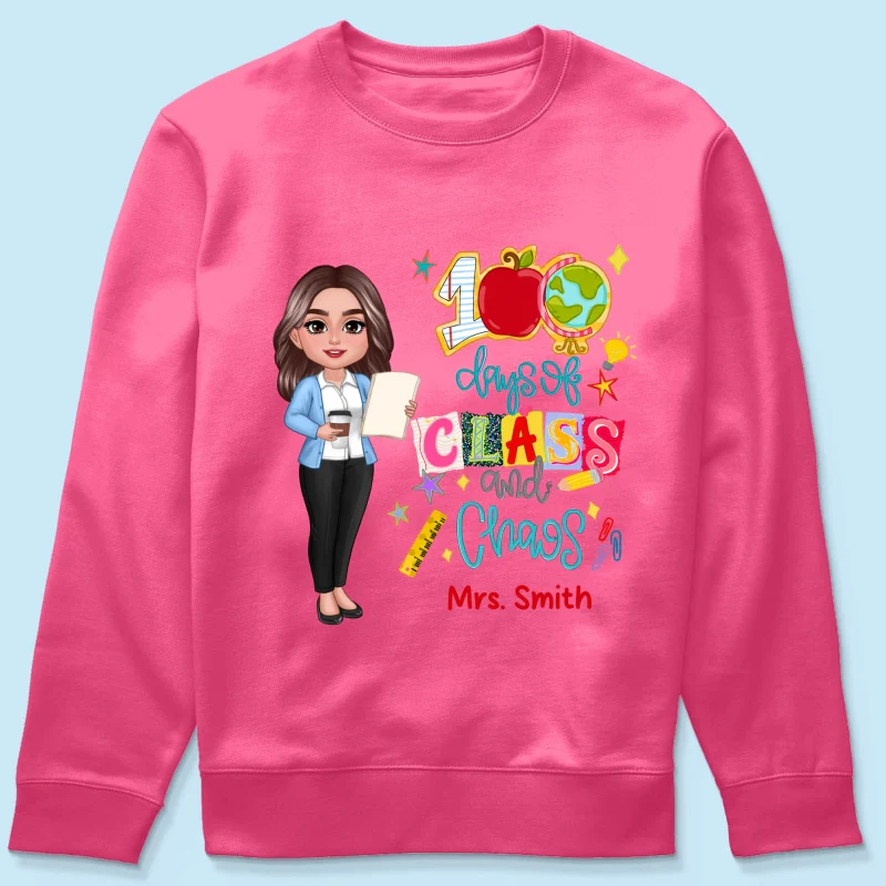 100 Days Of Class & Chaos Teacher - Personalized Shirt - 100 Days Of School Celebration - Image 58