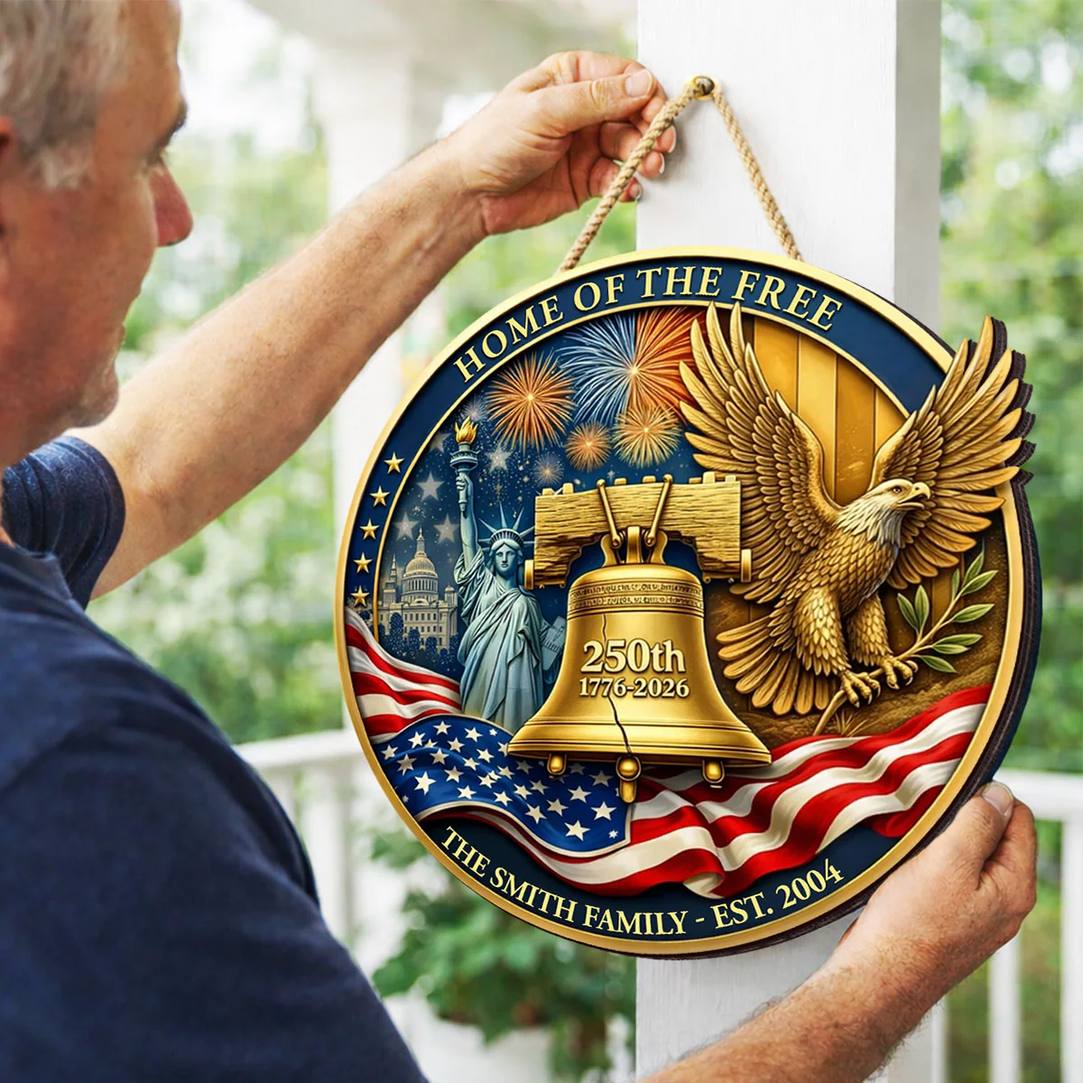 1776-2026, 250th Anniversary U.S.A - Personalized Wooden Door Sign - Custom Family Name - Image 5
