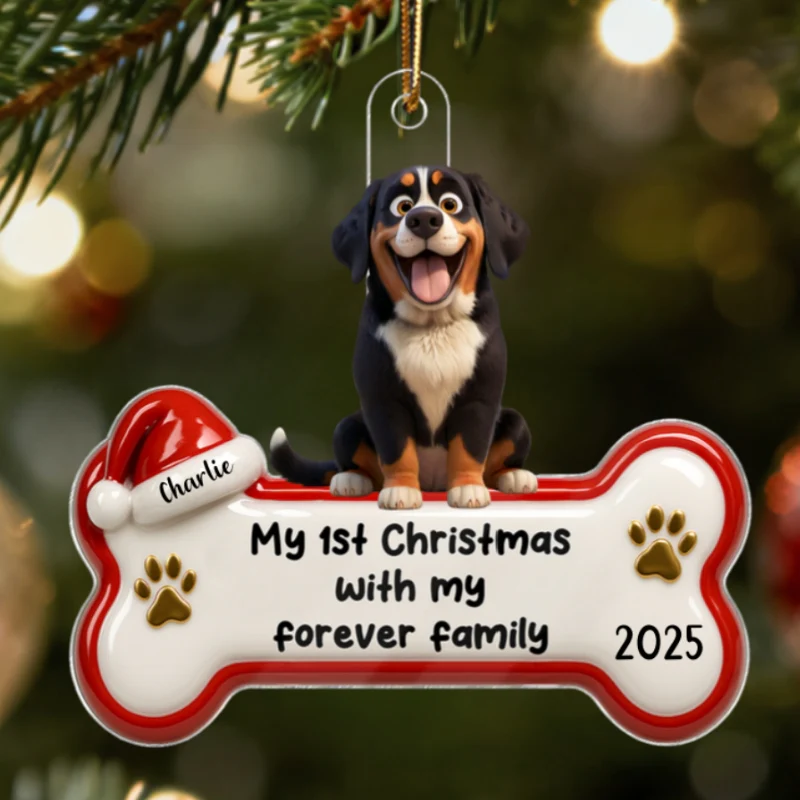 1st Christmas With Forever Family Cartoon Dog 3D Effect - Personalized Acrylic Ornament - Image 10