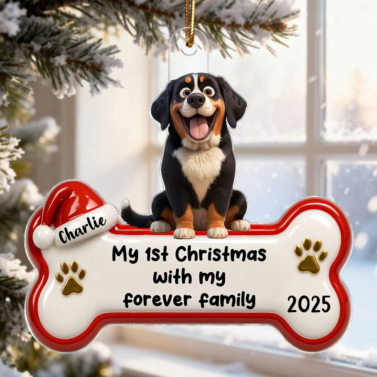 1st Christmas With Forever Family Cartoon Dog 3D Effect - Personalized Acrylic Ornament - Image 7