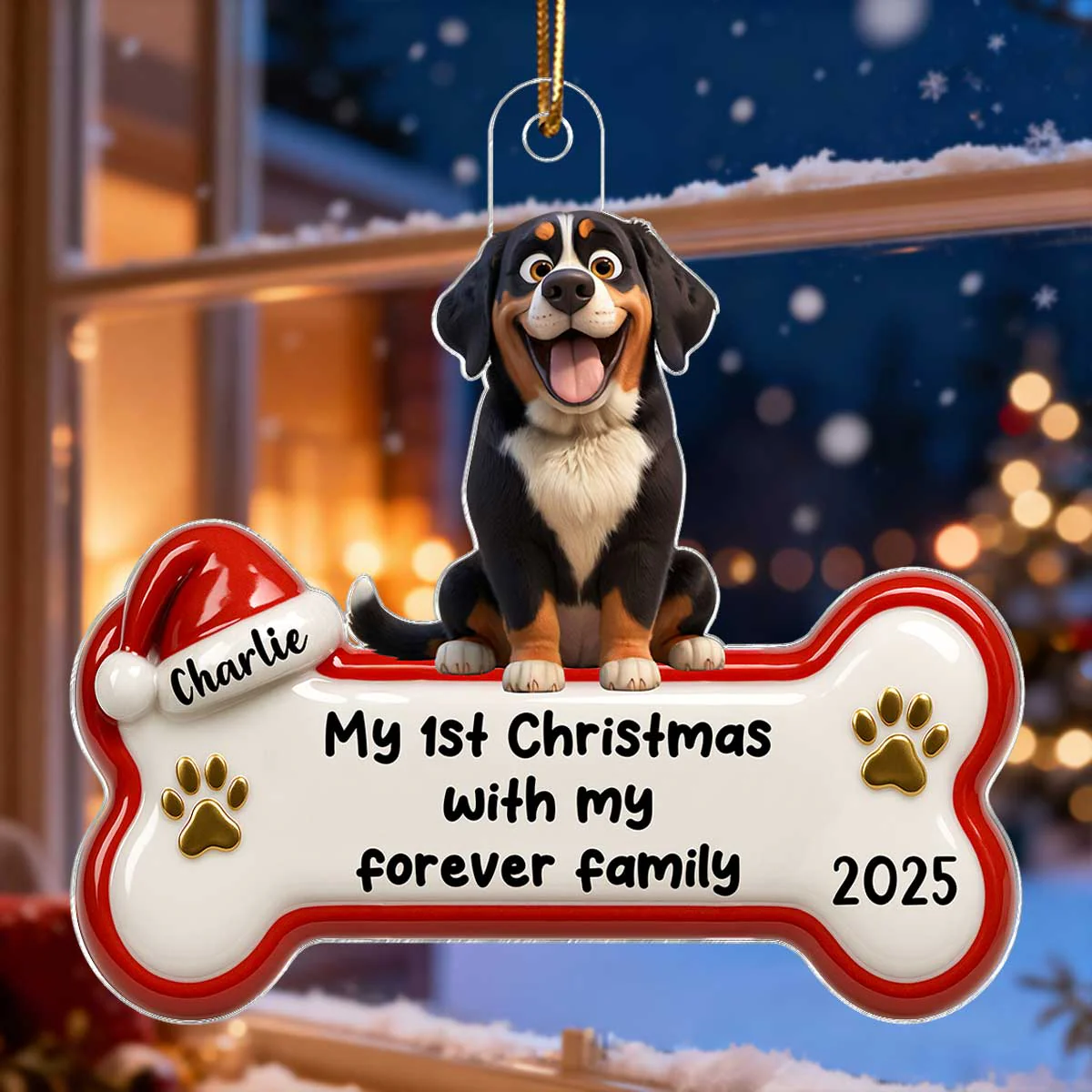 1st Christmas With Forever Family Cartoon Dog 3D Effect - Personalized Acrylic Ornament - Image 8