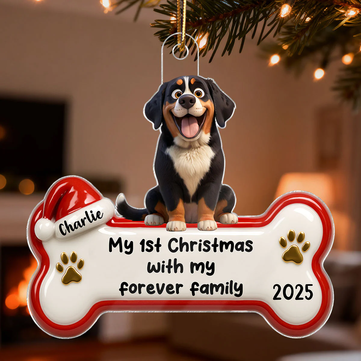 1st Christmas With Forever Family Cartoon Dog 3D Effect - Personalized Acrylic Ornament - Image 9