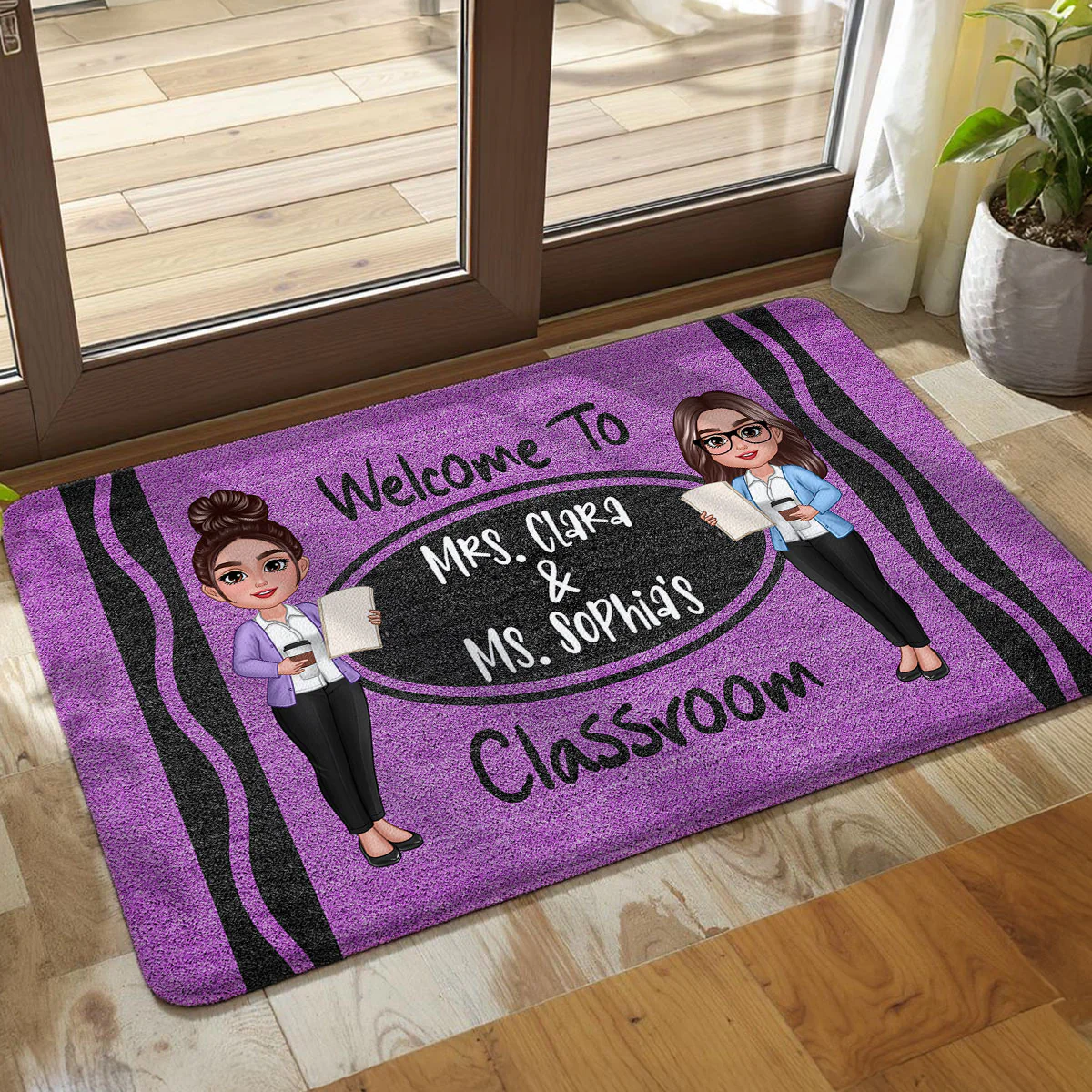 2 Teachers Welcome To Classroom Crayon Pattern Personalized Doormat - Image 6