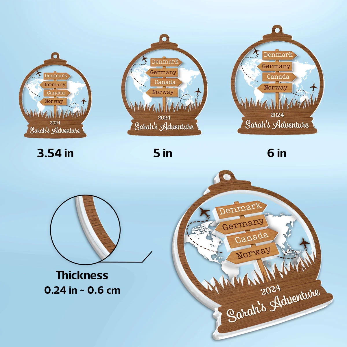 2024 Travel Adventure 2-Layered Acrylic Ornament, Personalized Travel Decoration, Christmas Gift For Travelers - Image 9