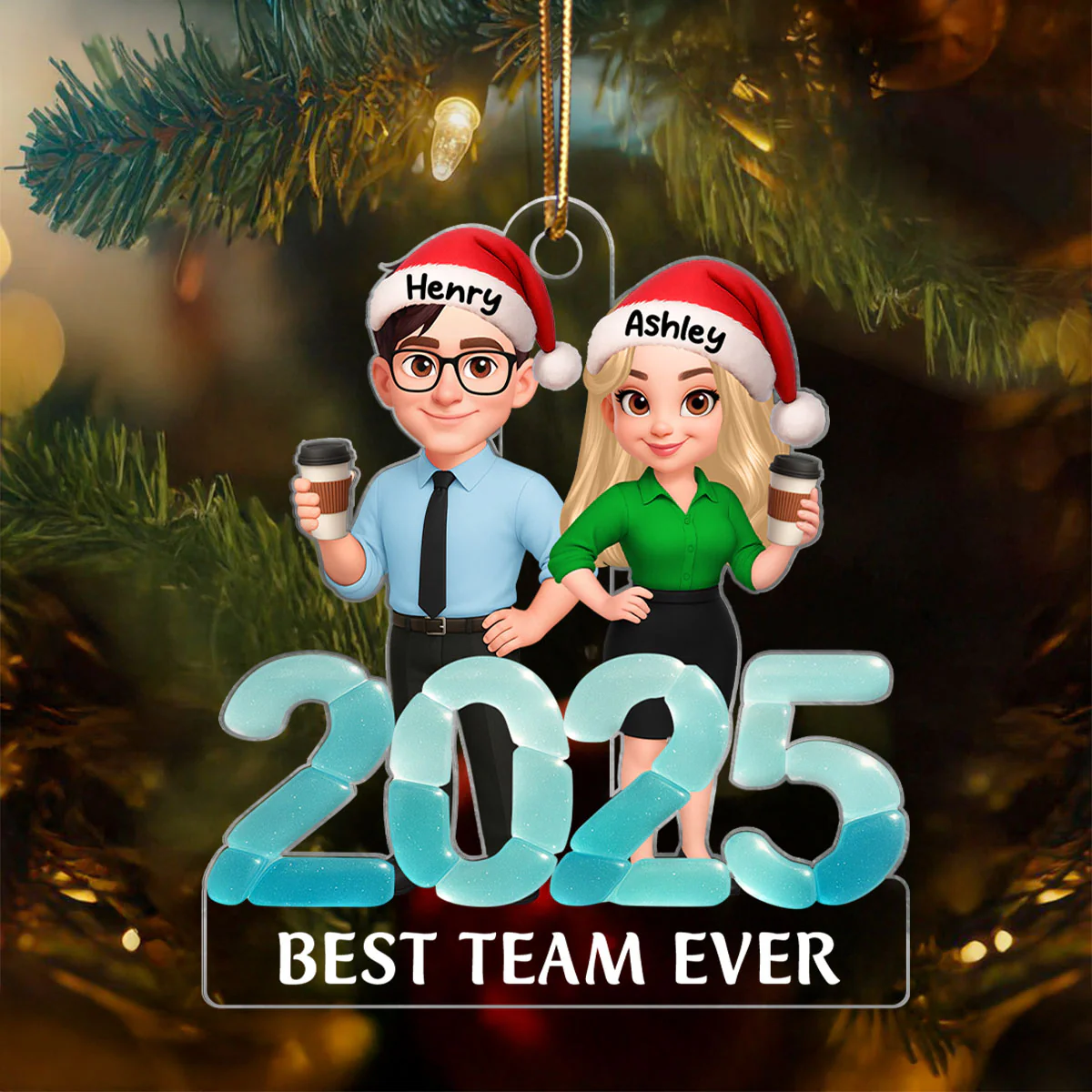 2025 Best Team Ever Sea Glass 3D Effect - Personalized Acrylic Ornament - Christmas Gift for Coworkers, Colleagues - Image 3