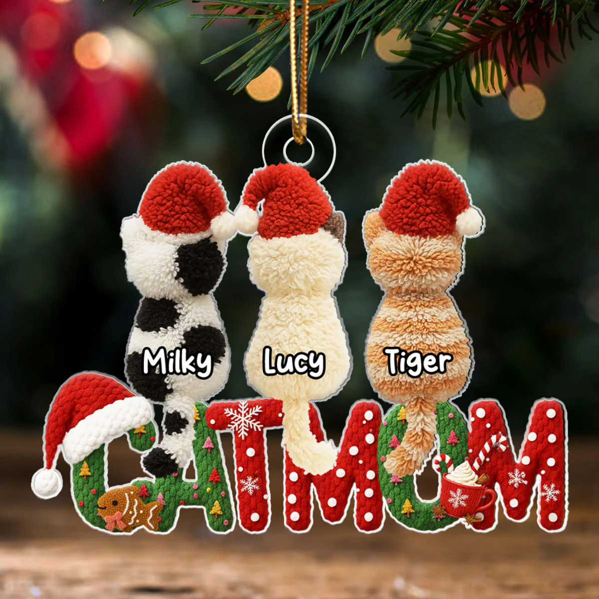 2025 Cat Lovers Latch Hook Yarn Faux - Personalized Acrylic Ornament - Christmas Gift for Cat Moms, Cat Dads - Image 5