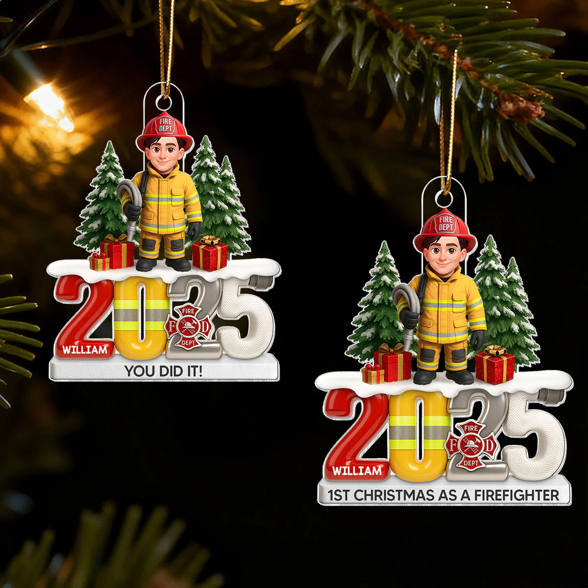 2025 Firefighter Christmas Tree You Did It - Personalized Acrylic Ornament - Fire Academy Graduation Gift, Promotion Gift - Image 2