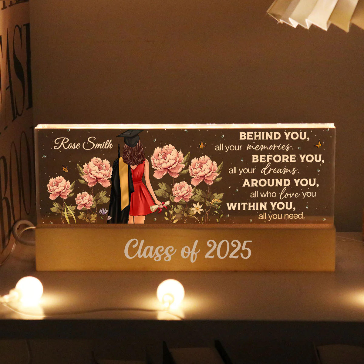 2025 Graduation Senior Birth Month Flowers Personalized Acrylic Block LED Night Light, Graduation Gift For Daughter, Besties - Image 3