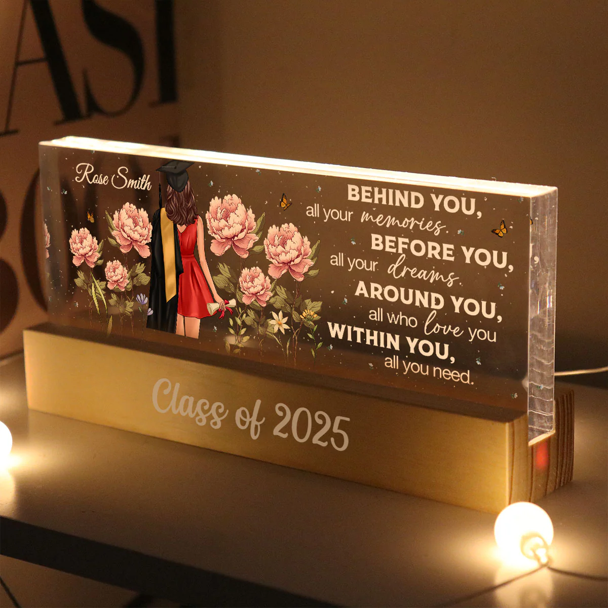 2025 Graduation Senior Birth Month Flowers Personalized Acrylic Block LED Night Light, Graduation Gift For Daughter, Besties - Image 4