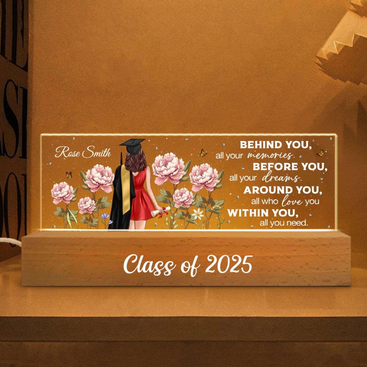 2025 Graduation Senior Birth Month Flowers Personalized Acrylic Block LED Night Light, Graduation Gift For Daughter, Besties - Image 7