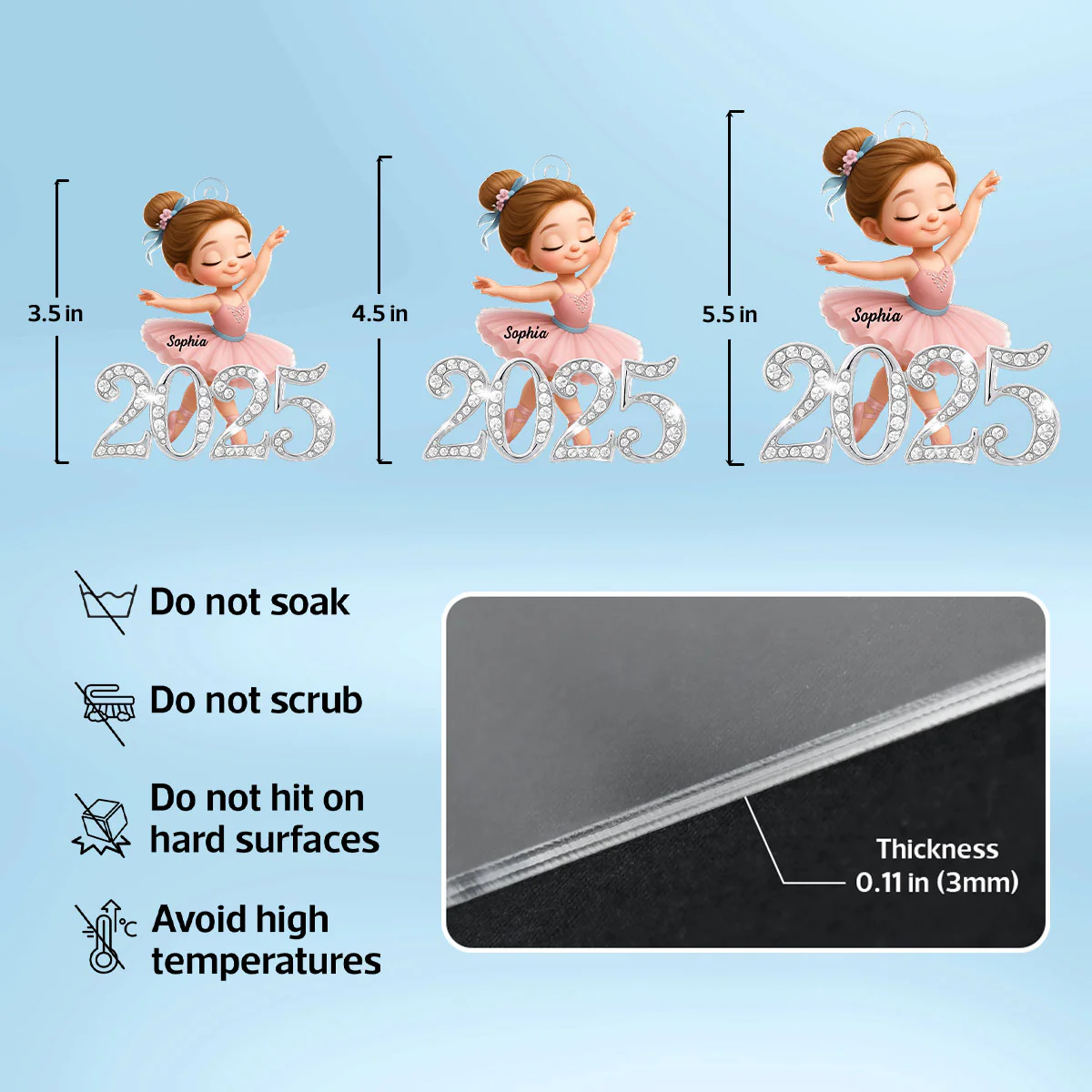 2025 Shining Effect Ballerina Girl - Personalized Acrylic Ornament - Christmas Gift for Kids, Grandkids - Image 9