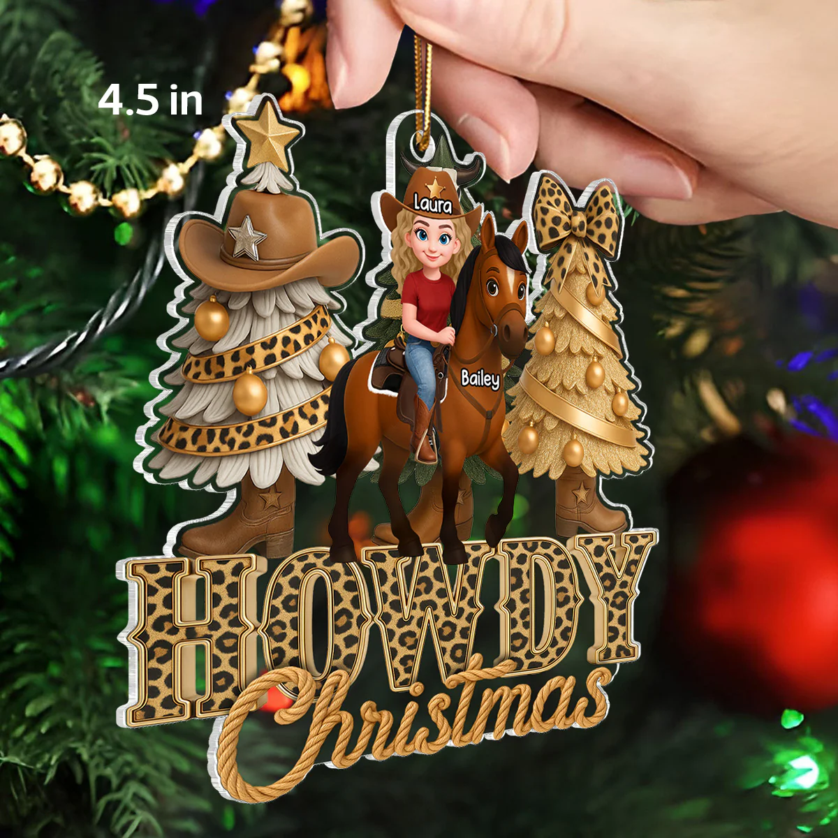 2025 Western Vibe Howdy Christmas Girl & Horse - Personalized Acrylic Ornament - Image 5
