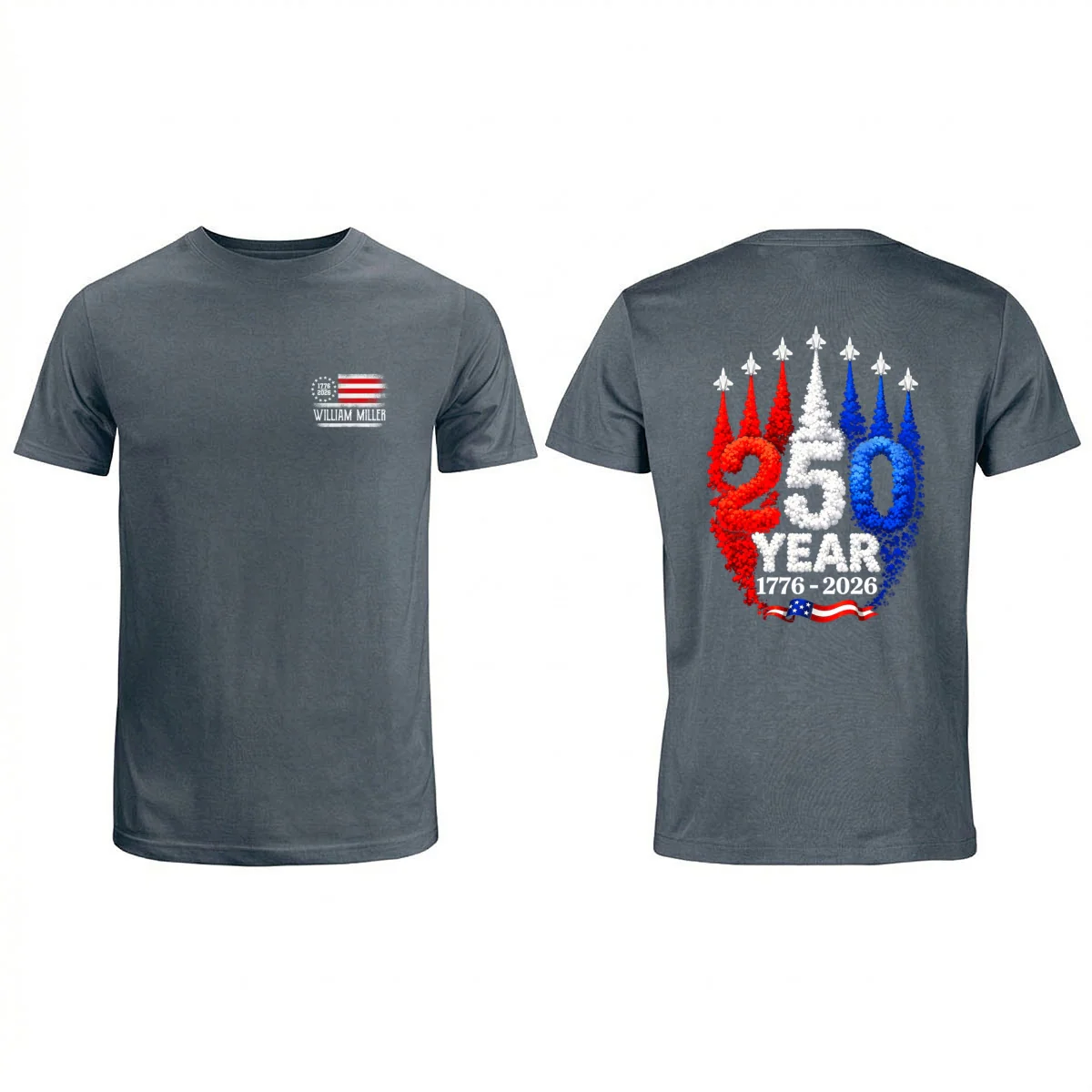 250 Years American Flag Red White Blue Jet Smoke Custom Name - Personalized Shirt - United States 250th Anniversary USA Patriotic - Image 11