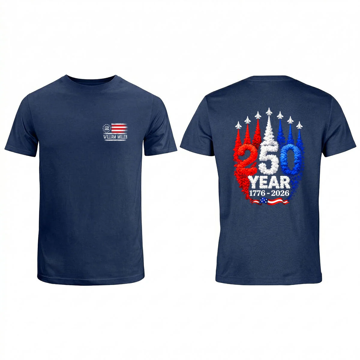 250 Years American Flag Red White Blue Jet Smoke Custom Name - Personalized Shirt - United States 250th Anniversary USA Patriotic - Image 12