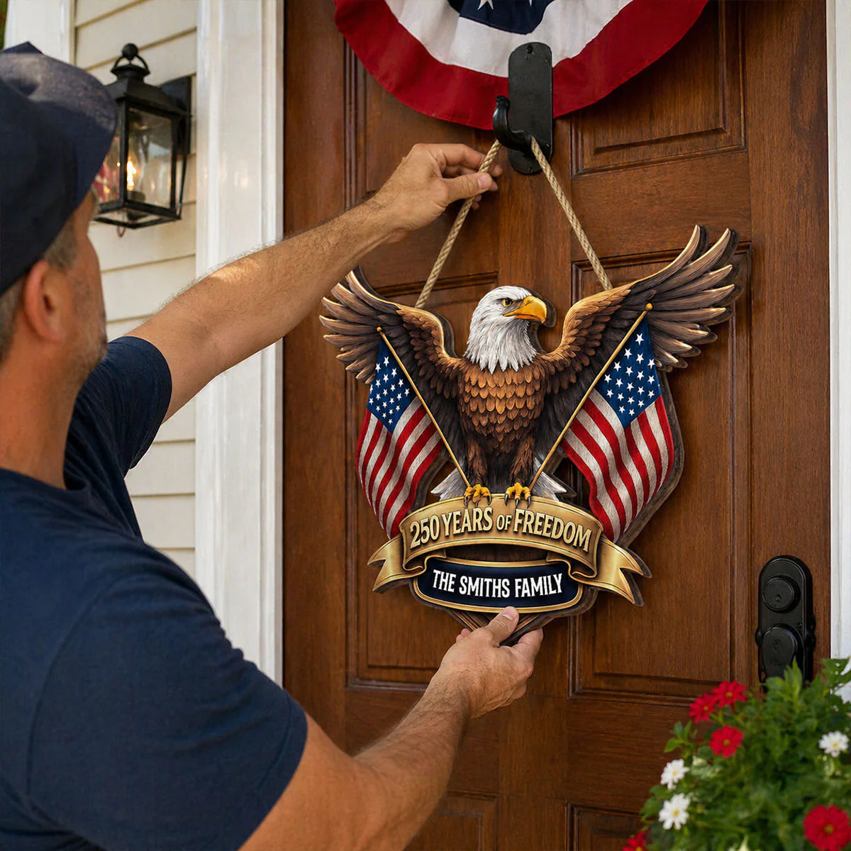 250 Years Of Freedom Bald Eagle Nation Flag 2D Printed - Personalized Door Hanger - United States 250th Anniversary USA Patriotic Home Decor - Image 3