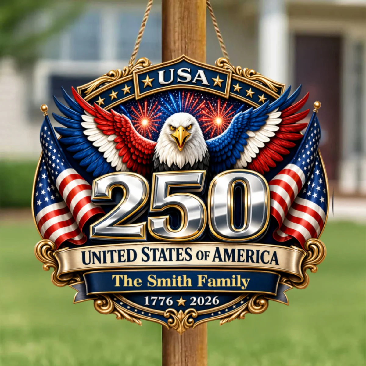 250th Anniversary America Patriotic Eagle - Personalized Wooden Sign - 250 Years of Freedom, Family Decoration - Image 8