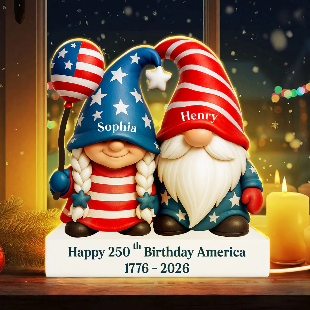 250th Anniversary American Gnome Couple - Personalized Light Box - Perfect Christmas Gift for Couple, for Her, for Him - Image 3