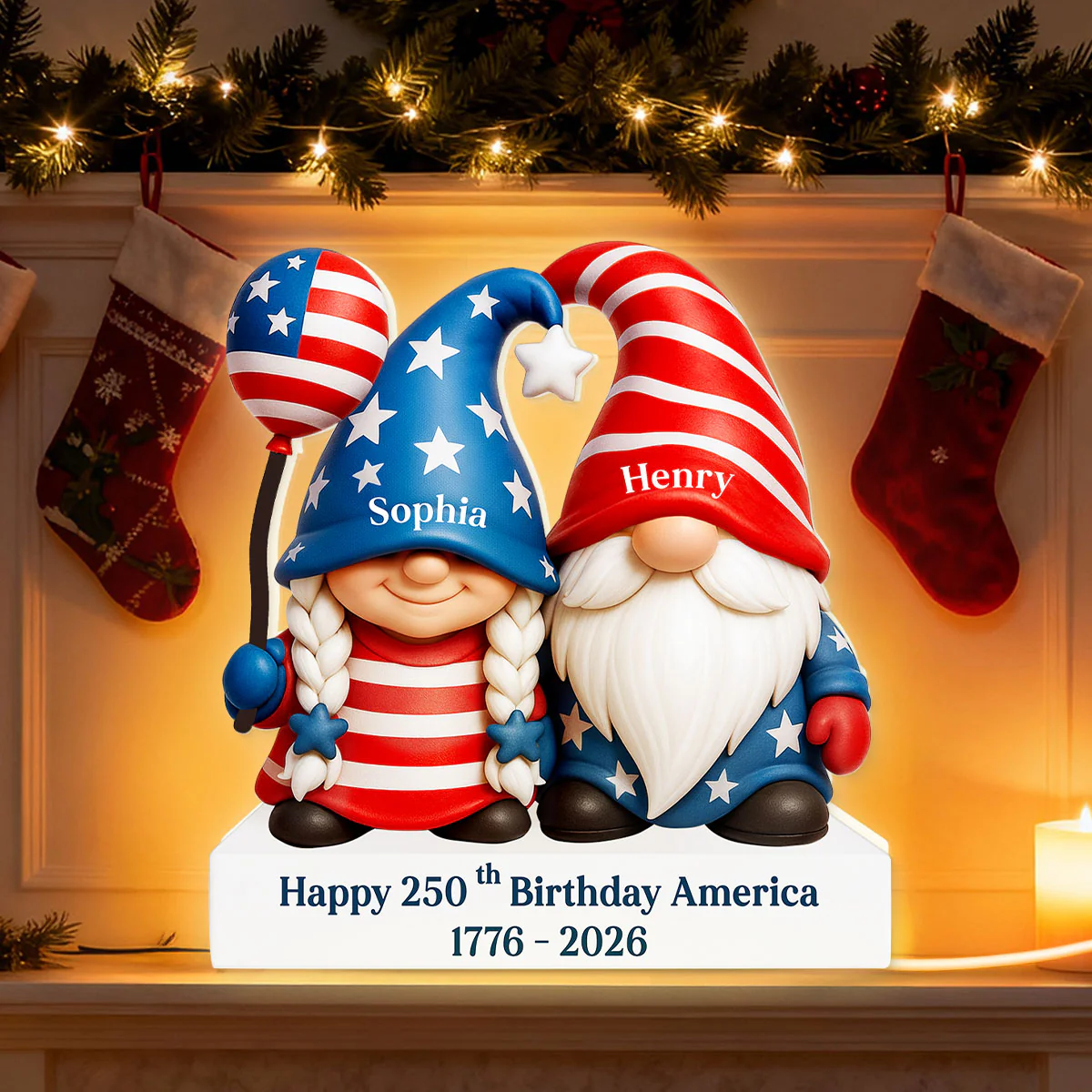 250th Anniversary American Gnome Couple - Personalized Light Box - Perfect Christmas Gift for Couple, for Her, for Him - Image 4