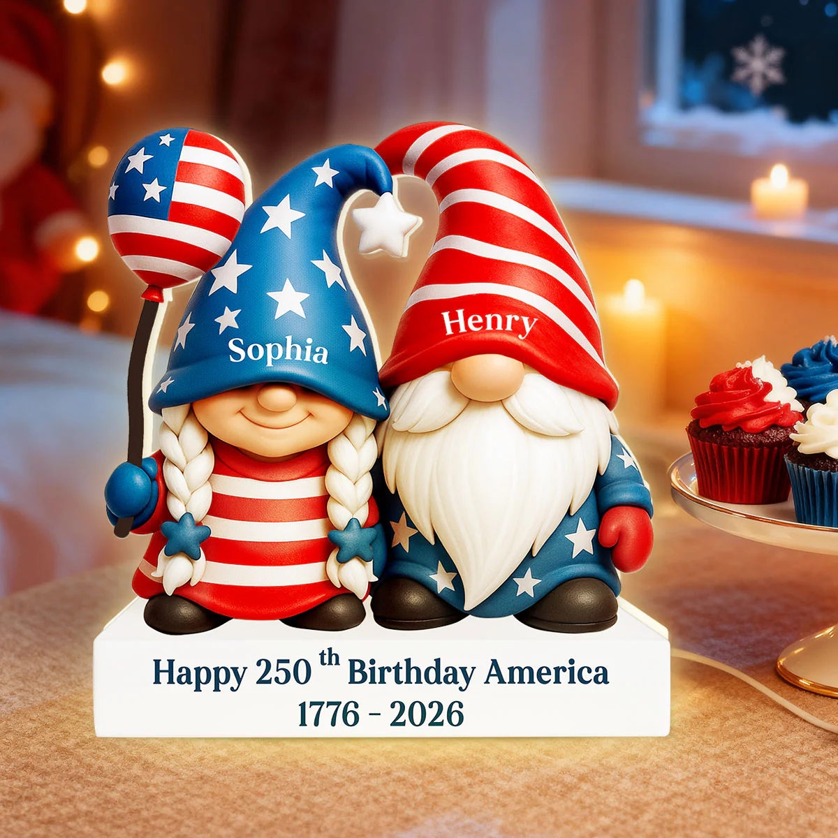 250th Anniversary American Gnome Couple - Personalized Light Box - Perfect Christmas Gift for Couple, for Her, for Him - Image 5