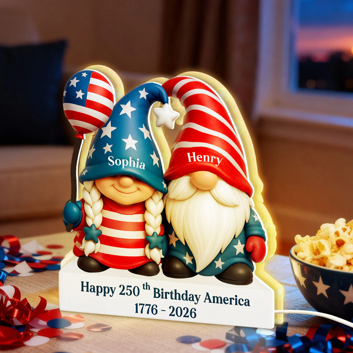 250th Anniversary American Gnome Couple - Personalized Light Box - Perfect Christmas Gift for Couple, for Her, for Him - Image 6