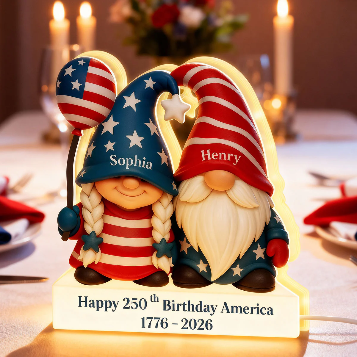 250th Anniversary American Gnome Couple - Personalized Light Box - Perfect Christmas Gift for Couple, for Her, for Him - Image 7