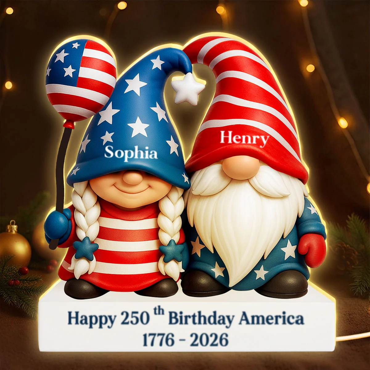 250th Anniversary American Gnome Couple - Personalized Light Box - Perfect Christmas Gift for Couple, for Her, for Him - Image 9