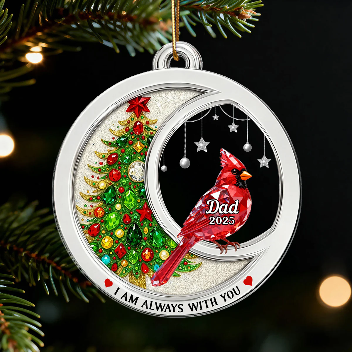 2D Flat Crystal Effect Cardinal Memorial - Personalized Acrylic Ornament - Remembrance Keepsake, Sympathy Gift