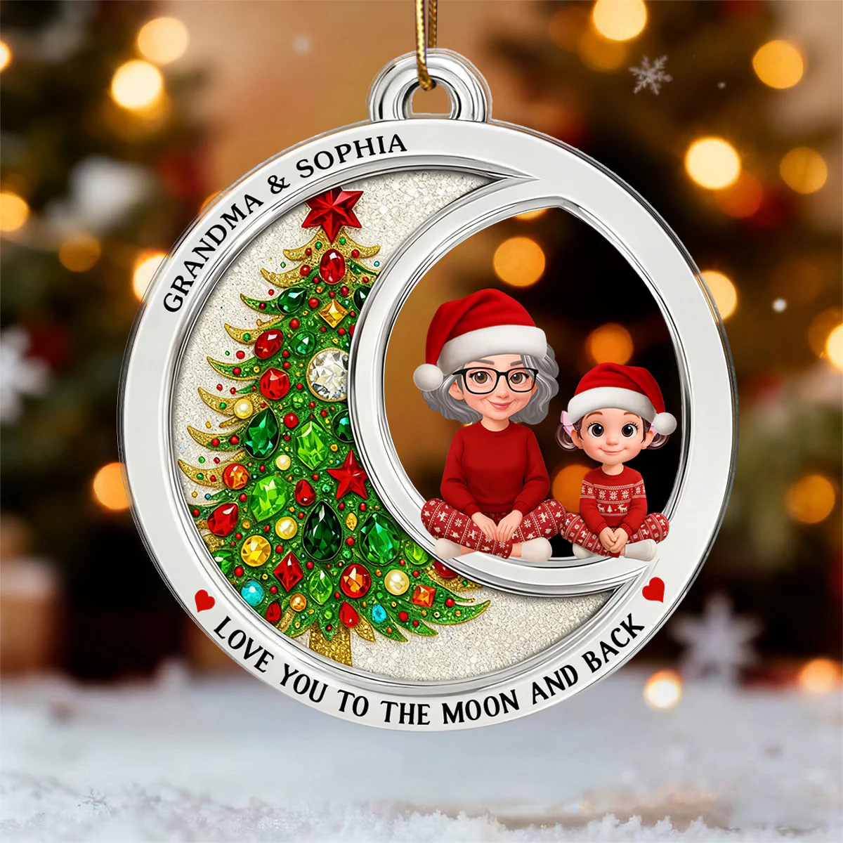 2D Flat Crystal Effect Love To The Moon Grandma Grandkid Sitting - Personalized Acrylic Ornament - Image 3