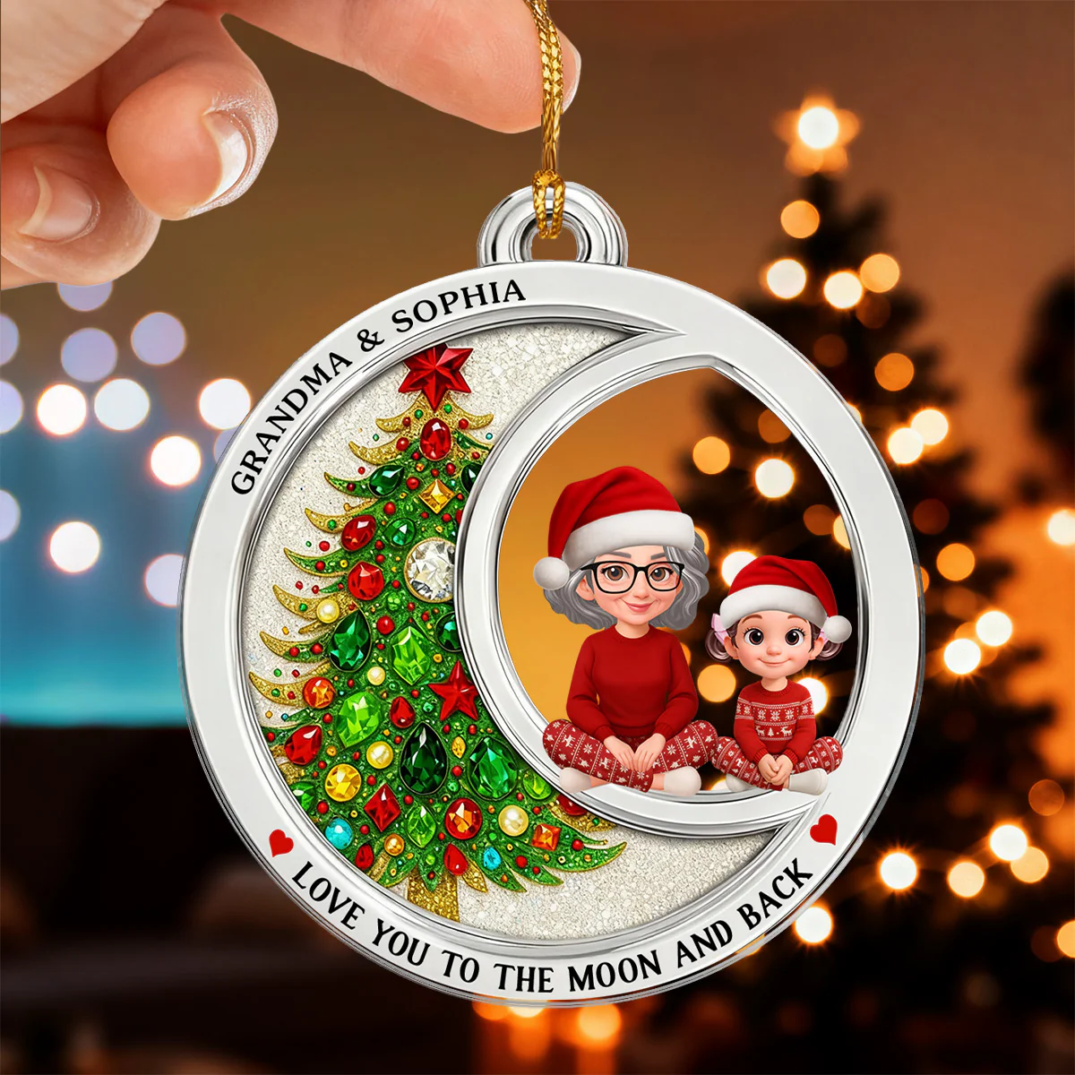 2D Flat Crystal Effect Love To The Moon Grandma Grandkid Sitting - Personalized Acrylic Ornament - Image 4