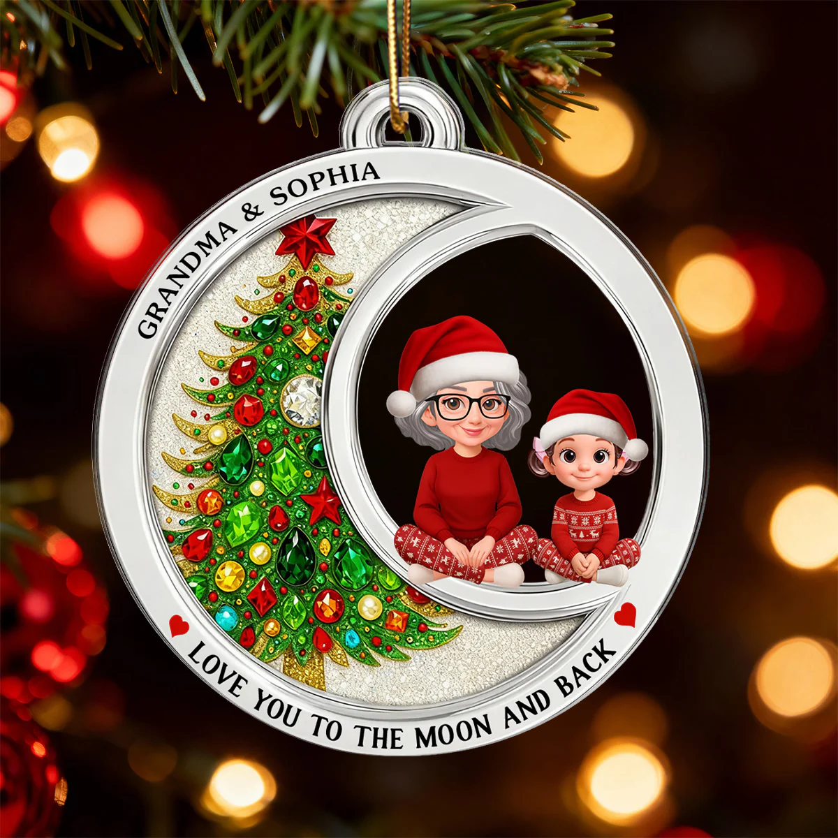 2D Flat Crystal Effect Love To The Moon Grandma Grandkid Sitting - Personalized Acrylic Ornament - Image 6