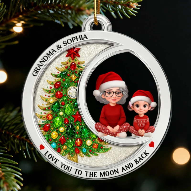 2D Flat Crystal Effect Love To The Moon Grandma Grandkid Sitting - Personalized Acrylic Ornament - Image 8