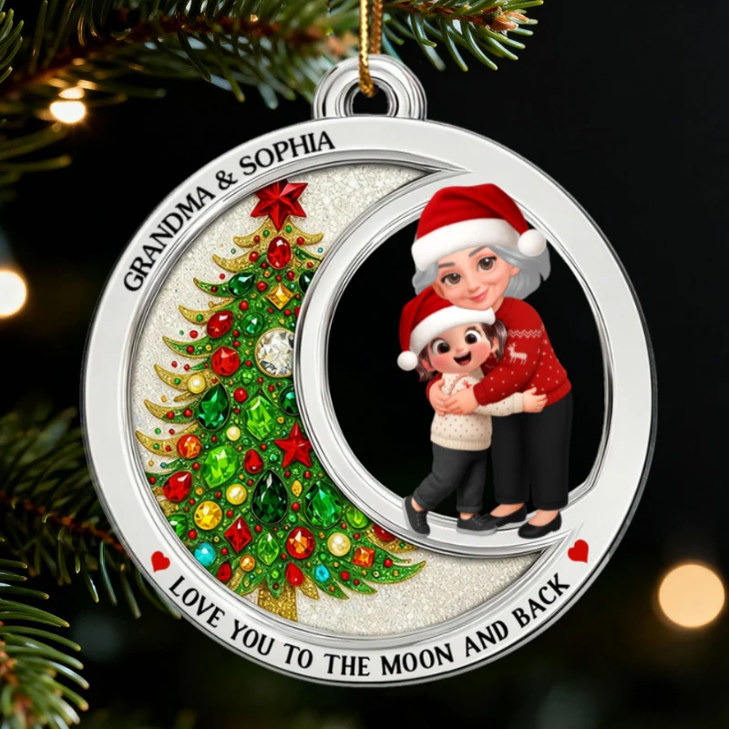 2D Flat Crystal Effect Love To The Moon Grandma Hugging Grandkid - Personalized Acrylic Ornament - Image 8