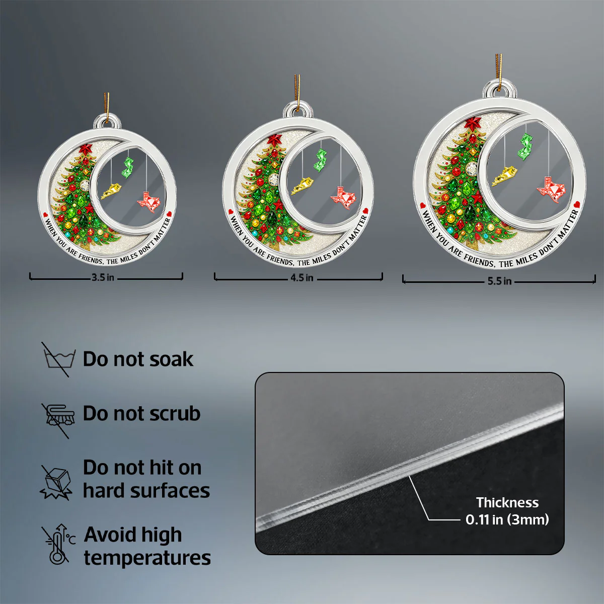 2D Flat Crystal Effect The Miles Don't Matter - Personalized Acrylic Ornament - Long Distance Gift For Besties, Family, Siblings - Image 7