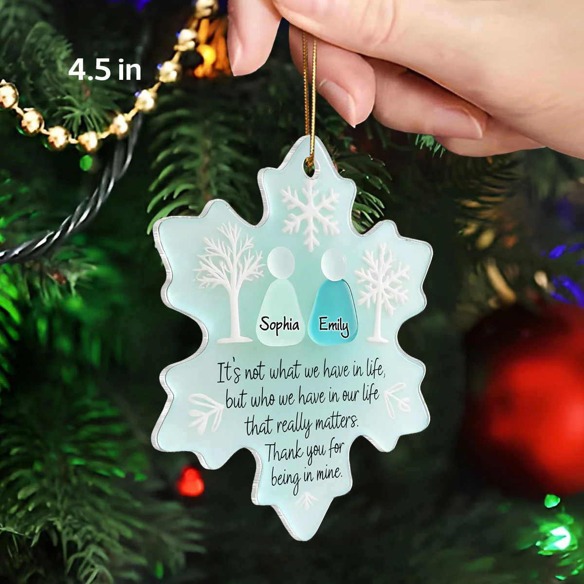 2D Flat Snowflake Sea Glass Effect - Personalized Acrylic Ornament - Friendship Gift For Besties - Image 2