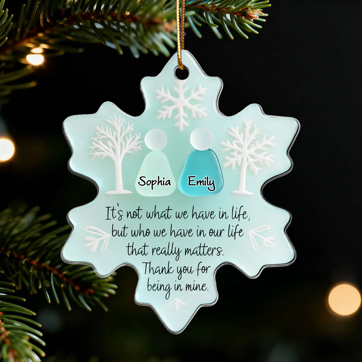 2D Flat Snowflake Sea Glass Effect - Personalized Acrylic Ornament - Friendship Gift For Besties - Image 3