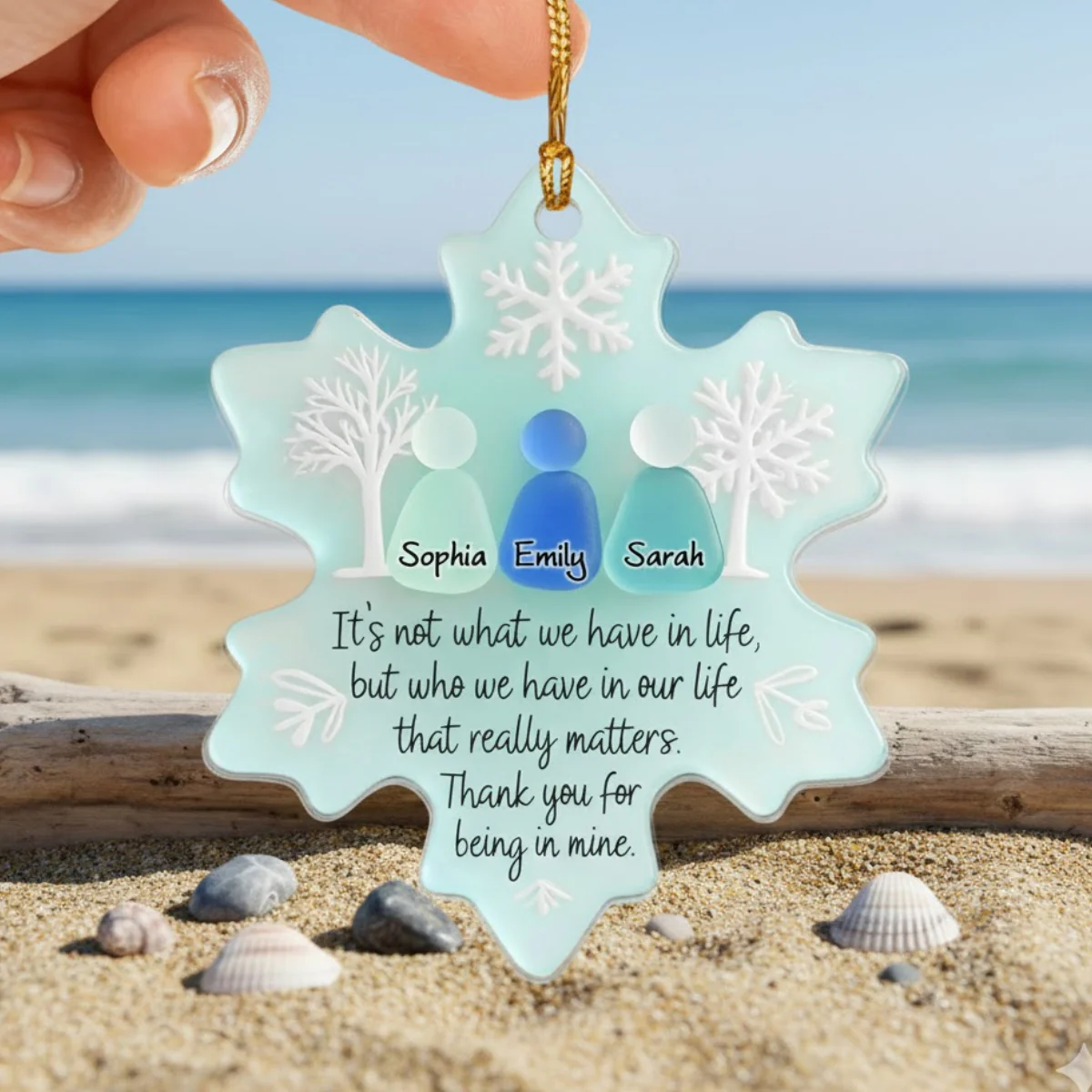 2D Flat Snowflake Sea Glass Effect - Personalized Acrylic Ornament - Friendship Gift For Besties - Image 4