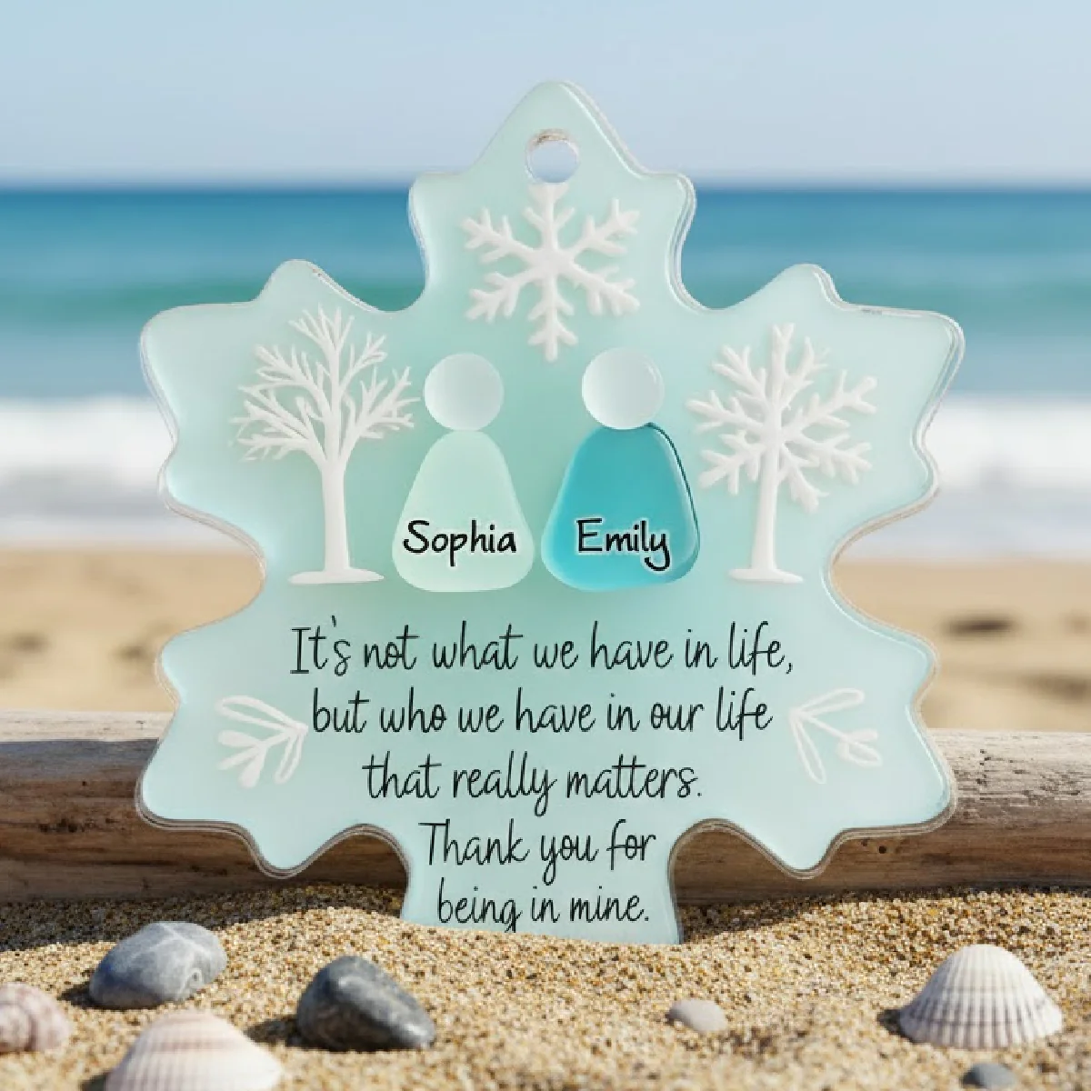2D Flat Snowflake Sea Glass Effect - Personalized Acrylic Ornament - Friendship Gift For Besties - Image 6