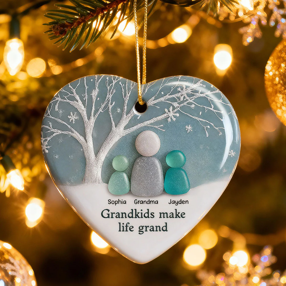 2D Sea Glass Effect Grandma & Grandkids - Personalized Ceramic Ornament - Christmas Gift For Grandchildren, Grandma - Image 10