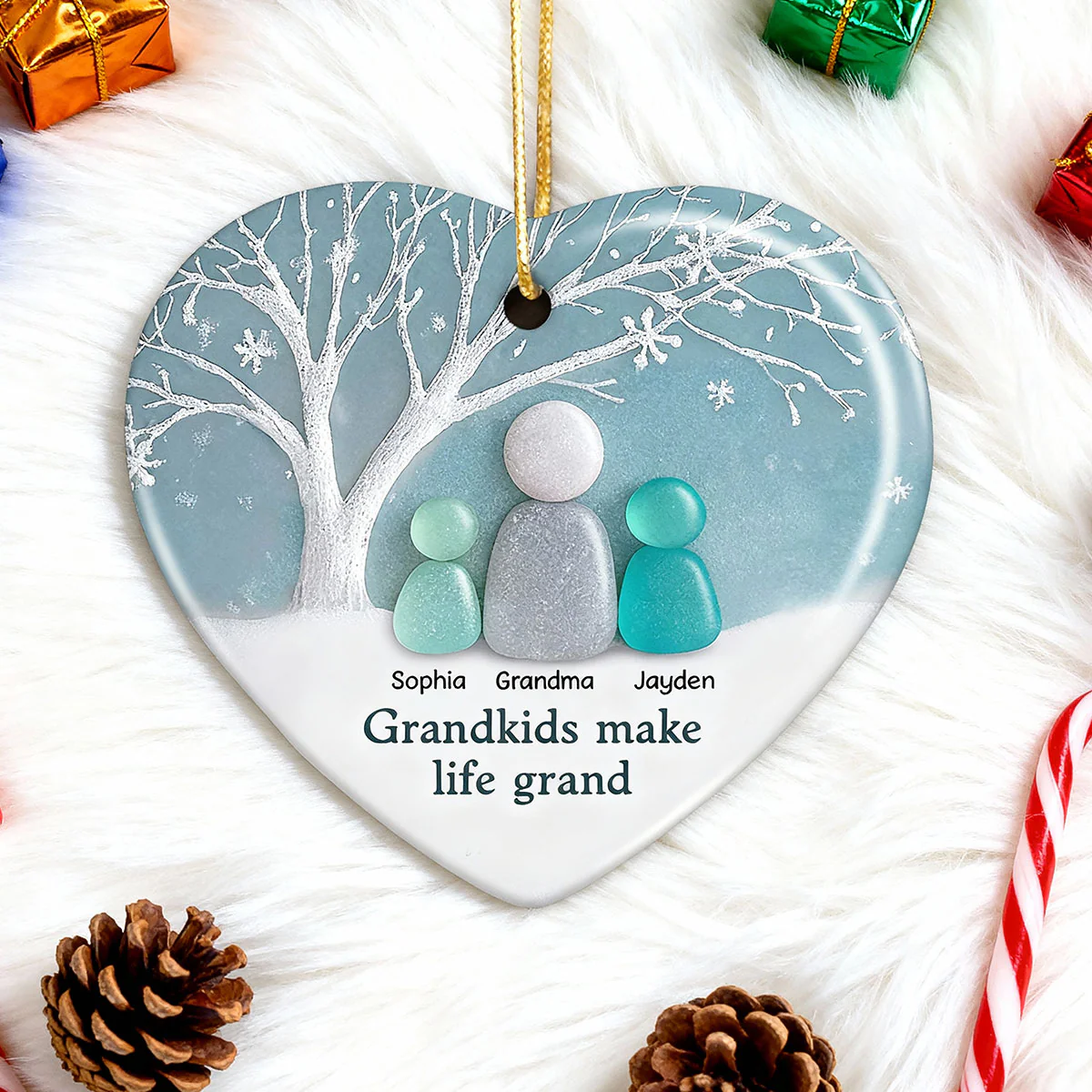 2D Sea Glass Effect Grandma & Grandkids - Personalized Ceramic Ornament - Christmas Gift For Grandchildren, Grandma - Image 6